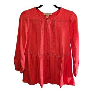 FEVER ORANGE TOP 3/4 SLEEVE SIZE SMALL TIERED BOTTOM 3/4 SLEEVES BOHO RELAXED